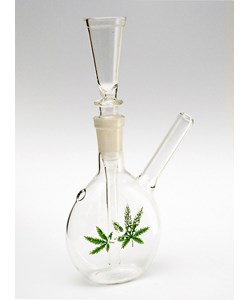 Glass Bottle Bong with Cannabis Leafs